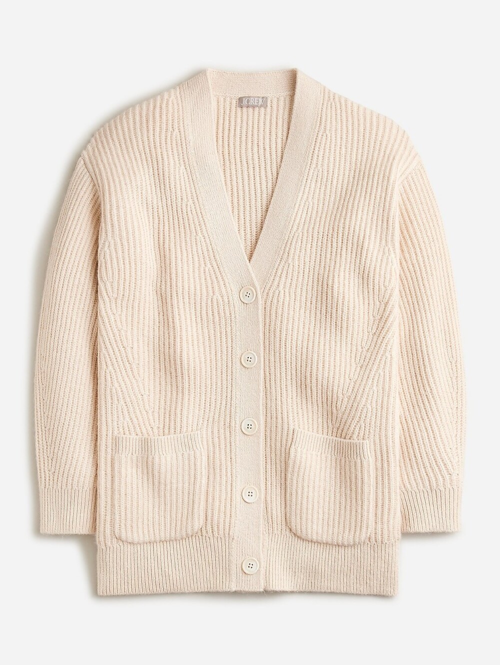 J. Crew Ribbed V-neck cardigan sweater, Cream, Size Large - Picture 1 of 3